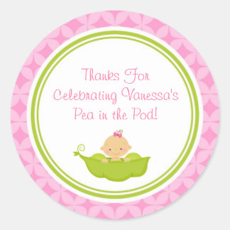Roze & Groene Erwt in de Pod Baby shower Stickers