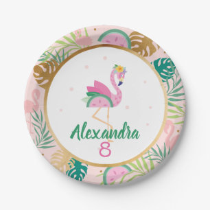 Roze groene flamingo & Watermelon tropisch patroon Papieren Bordje
