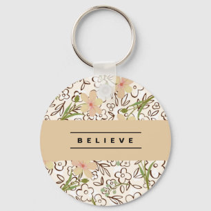 Roze groene Floral botanische patronen Sleutelhanger