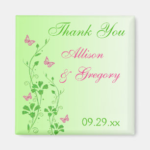 Roze, groene Floral Butterfly Wedding Favor Magnet Magneet