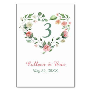 Roze groene Floral Heart Wreattable Number Card Kaart