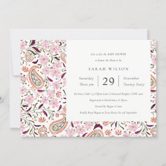 Roze groene Floral Paisley Motif Baby shower Invit Bedankkaart