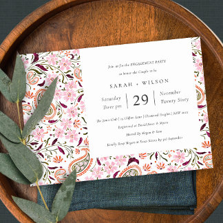 Roze groene Floral Paisley Motif Verloving Invite Bedankkaart