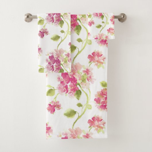 Roze groene Floral Pattern Bath Towel Set Bad Handdoek (Insitu)