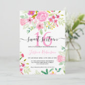 Roze groene florale waterverf Sweet 16 Kaart (Staand voorkant)