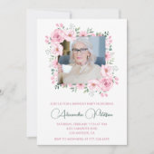 Roze Groene Foto Bloemen Lijst 94ste verjaardag Kaart (Voorkant)