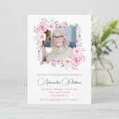 Roze Groene Foto Bloemen Lijst 94ste verjaardag Kaart (Staand voorkant)