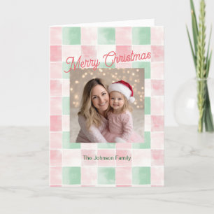 Roze Groene Foto Retro Patroon Kerst Kaart