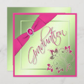 Roze, groene, gele fotouitnodiging Afstuderen Kaart (Voorkant / Achterkant)