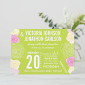 Roze groene gele Rose ModernTypography Wedding Kaart (Staand voorkant)