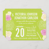 Roze groene gele Rose ModernTypography Wedding Kaart (Voorkant / Achterkant)