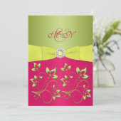 Roze, groene, gele uitnodiging voor weddenschappen (Staand voorkant)