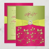 Roze, groene, gele uitnodiging voor weddenschappen (Voorkant / Achterkant)