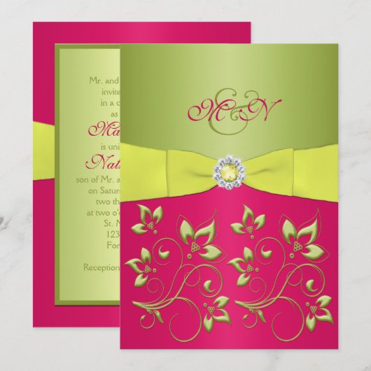 Roze, groene, gele uitnodiging voor weddenschappen (Voorkant / Achterkant)