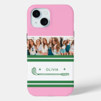 Roze & groene gestreepte gepersonaliseerde retro c
