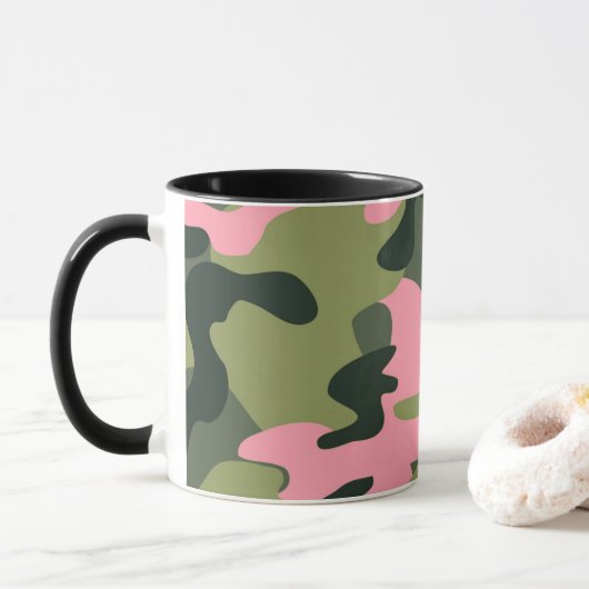 Roze & Groene Girly Camo Camouflage Patroon Mok (Met donut)