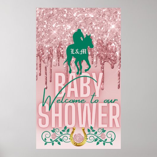 Roze|Groene glitter Drip Derby Baby shower Welkom Poster (Voorkant)