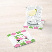 Roze & Groene Golf Monogrammed Document Onderzette Kartonnen Onderzetters (Insitu)