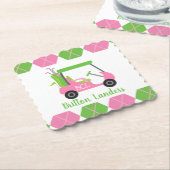 Roze & Groene Golf Monogrammed Document Onderzette Kartonnen Onderzetters (Gebogen)