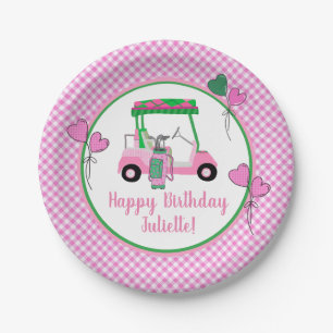 Roze & Groene Golf Thema Gepersonaliseerde Party Papieren Bordje