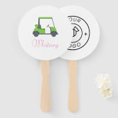 Roze Groene Golfkar Gepersonaliseerde grappig Handwaaier (Voorkant en achterkant)