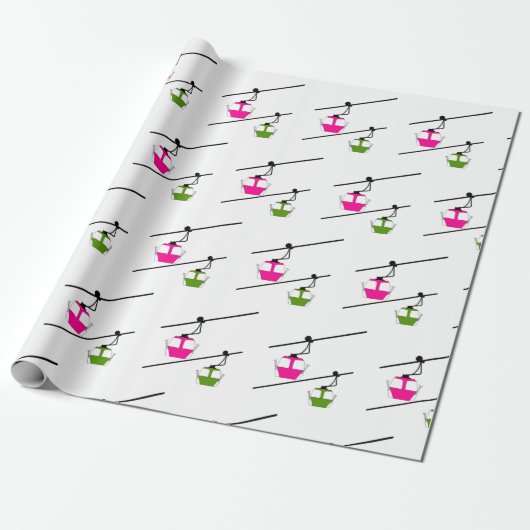 Roze & groene gondels cadeaupapier (Uitgerold)