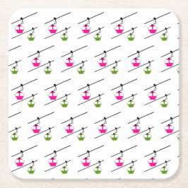 Roze & groene gondels vierkante kartonnen onderzetter