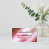 Roze groene gradiënt met Logo en foto spiegelen Visitekaartje (Staand voorkant)
