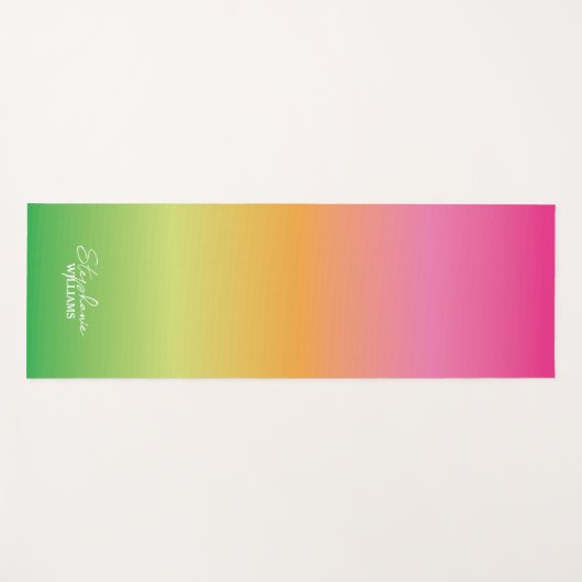 Roze-Groene Gradient Yoga Mat met Aangepaste Naam (Voorkant (horizontaal))