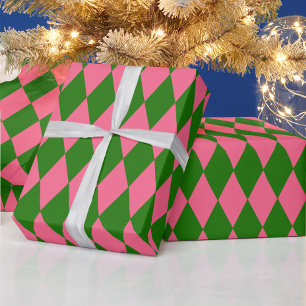 Roze Groene Harlekijn Geruite Ontwerp  Cadeaupapier