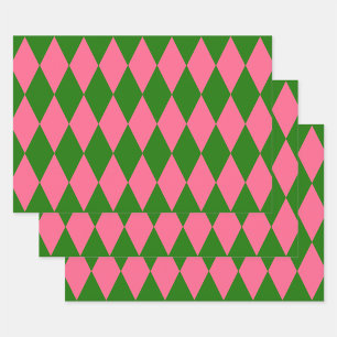 Roze Groene Harlekijn Geruite Ontwerp  Inpakpapier Vel