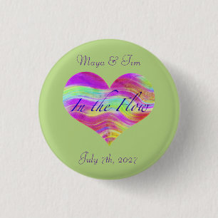 Roze Groene Hart  Ronde Button 3,2 Cm