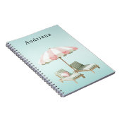 Roze Groene Hart Strand Loungen Stoelen Paraplu Notitieboek (Rechterzijde)