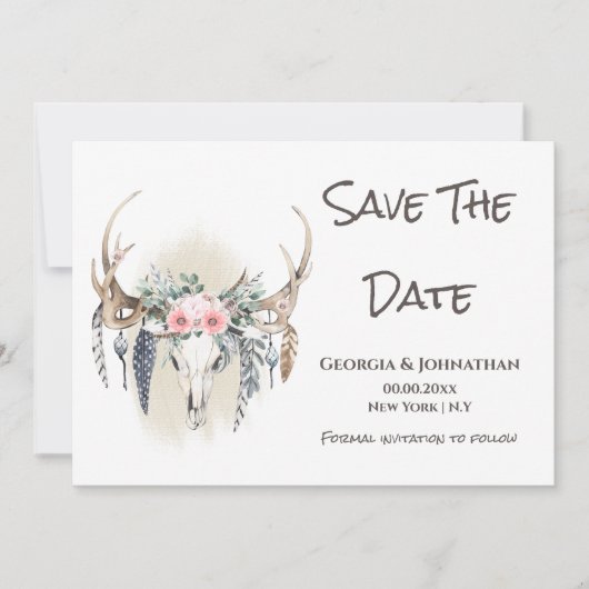 Roze groene herten geweien boho dromenvanger stamo save the date (Voorkant)