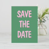 Roze Groene Informele Handgeschreven Fun Foto Brui Save The Date (Staand voorkant)