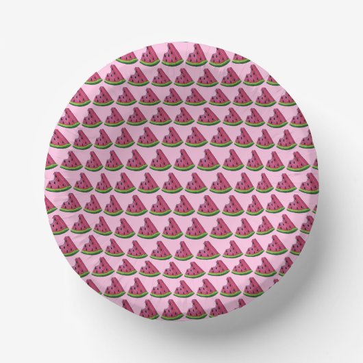 Roze groene japy Watermeloen Melon Slice Fruit Papieren Kommen (Voorkant)
