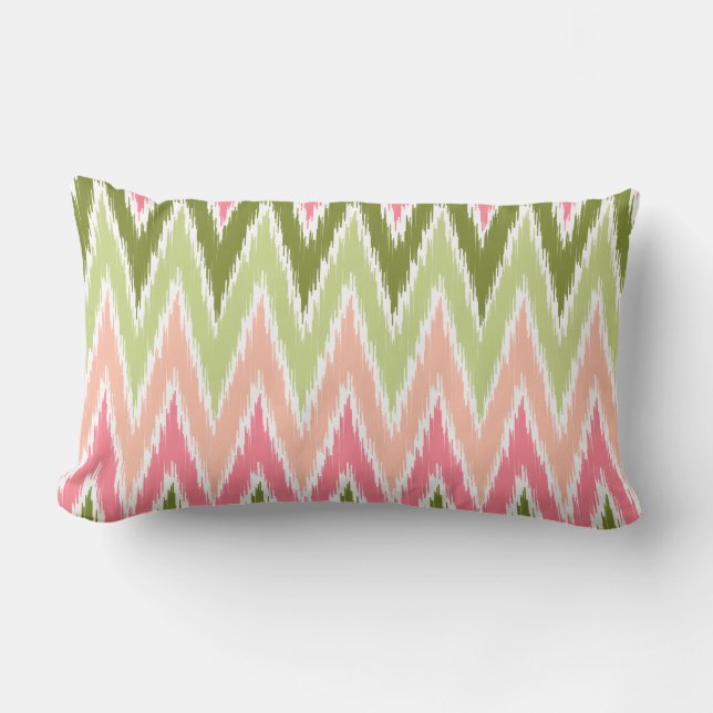 Roze groene kat Chevron Zig Zag Stripes Patroon Kussen (Voorkant)