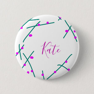 Roze groene kersboom naam boho retro rustiek vet ronde button 5,7 cm