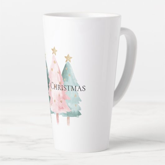 Roze Groene Kerstbomen Gouden Sterren Latte Mok (Rechterhoek)