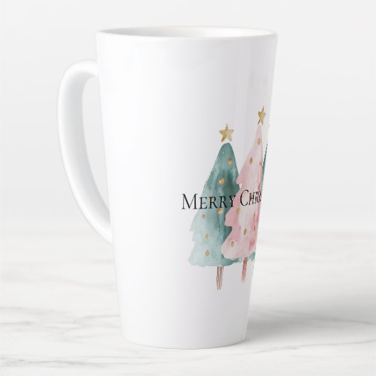 Roze Groene Kerstbomen Gouden Sterren Latte Mok (Linkerhoek)