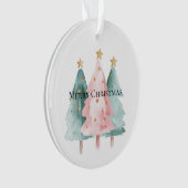 Roze Groene Kerstbomen Gouden Sterren Ornament (voorkant)
