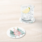 Roze Groene Kerstbomen Gouden Sterren Ronde Kartonnen Onderzetter (Insitu)