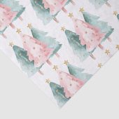 Roze Groene Kerstbomen Gouden Sterren Tissuepapier (Detail)