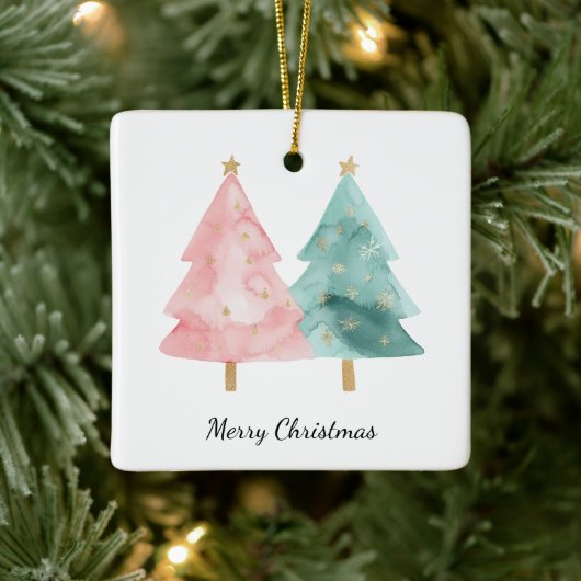 Roze groene kerstbomen keramisch ornament (Boom)