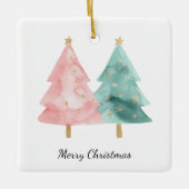 Roze groene kerstbomen keramisch ornament (Voorkant)