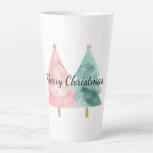 Roze groene kerstbomen latte mok