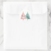 Roze groene kerstbomen ronde sticker (Tas)