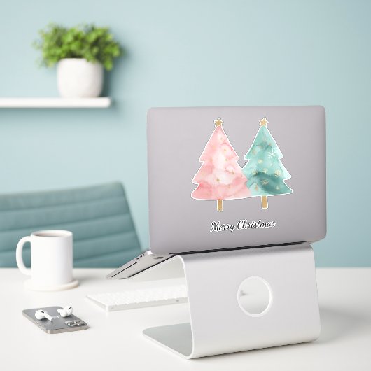 Roze groene kerstbomen sticker (Laptop op bureau)