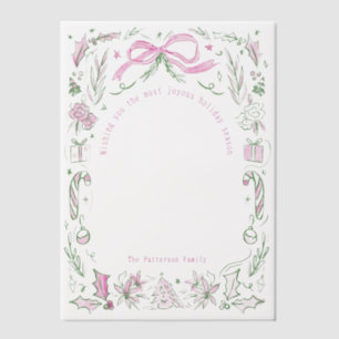 Roze Groene Kerstboog Bloemrijke Doodle Frame Vellum Uitnodigingen
