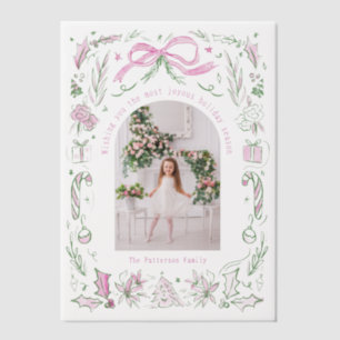 Roze Groene Kerstboog Doodle Familie Frame Vellum Uitnodigingen